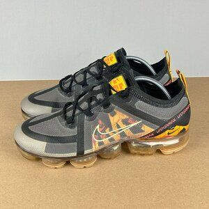 Nike Air VaporMax Athletic Shoes Gray with Black and Yellow Flame Accents